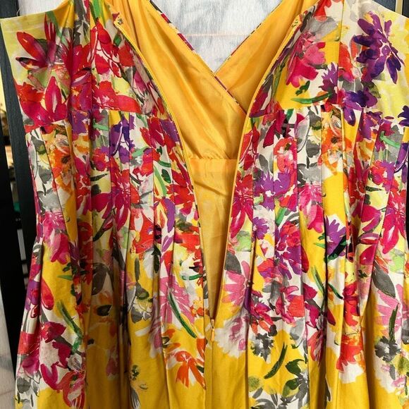 Evan Picone Dress Golden Yellow Floral Detail Strapless Sweetheart Neckline 14 - Picture 5 of 11